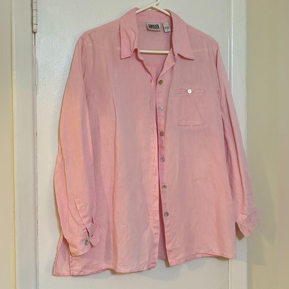 Chicos Linen Button Down Shirt With Mother Of Pearl Buttons.Chicos Sz 2,US 10-12 - Picture 1 of 8